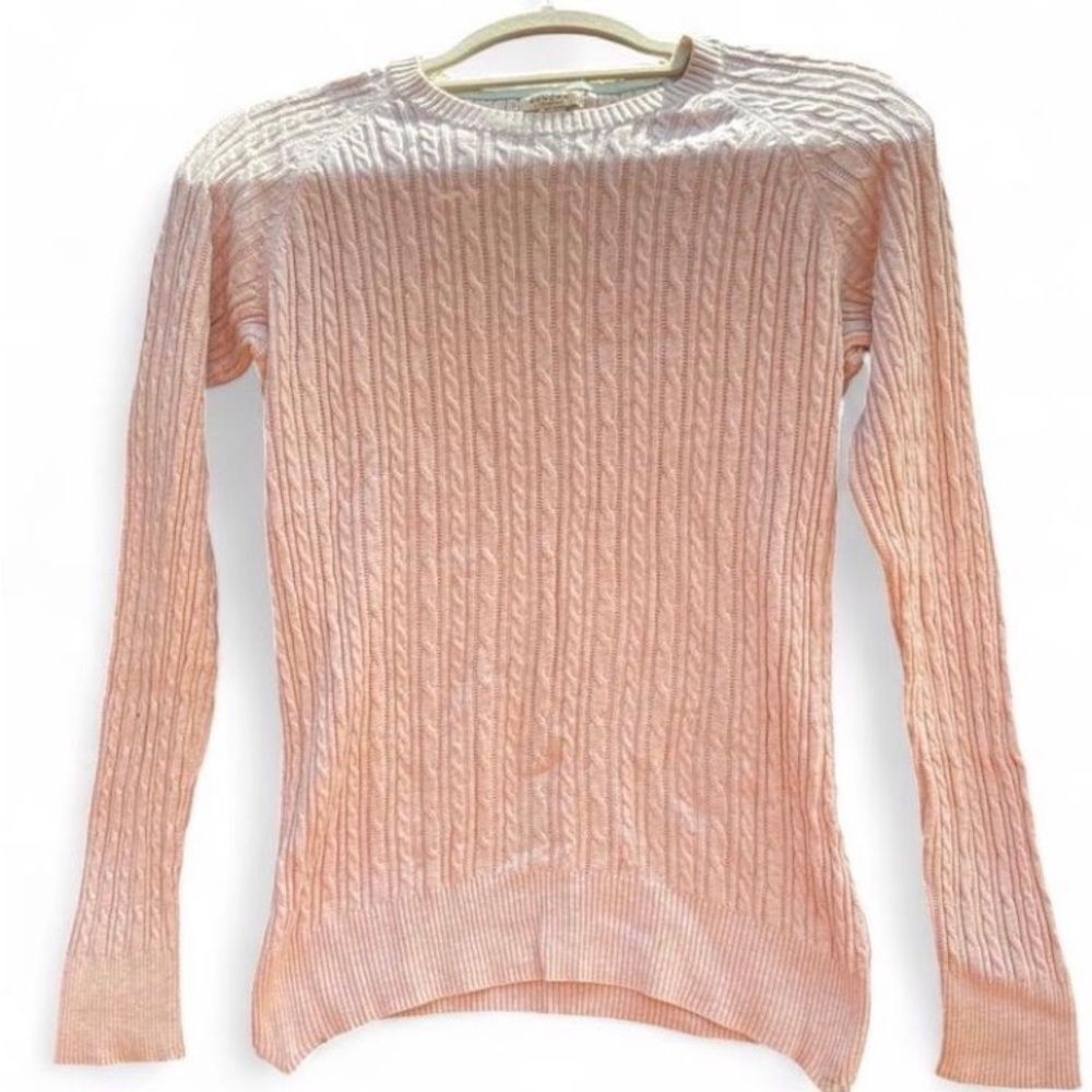 Elegant Grayish Peach Cable Knit Sweater